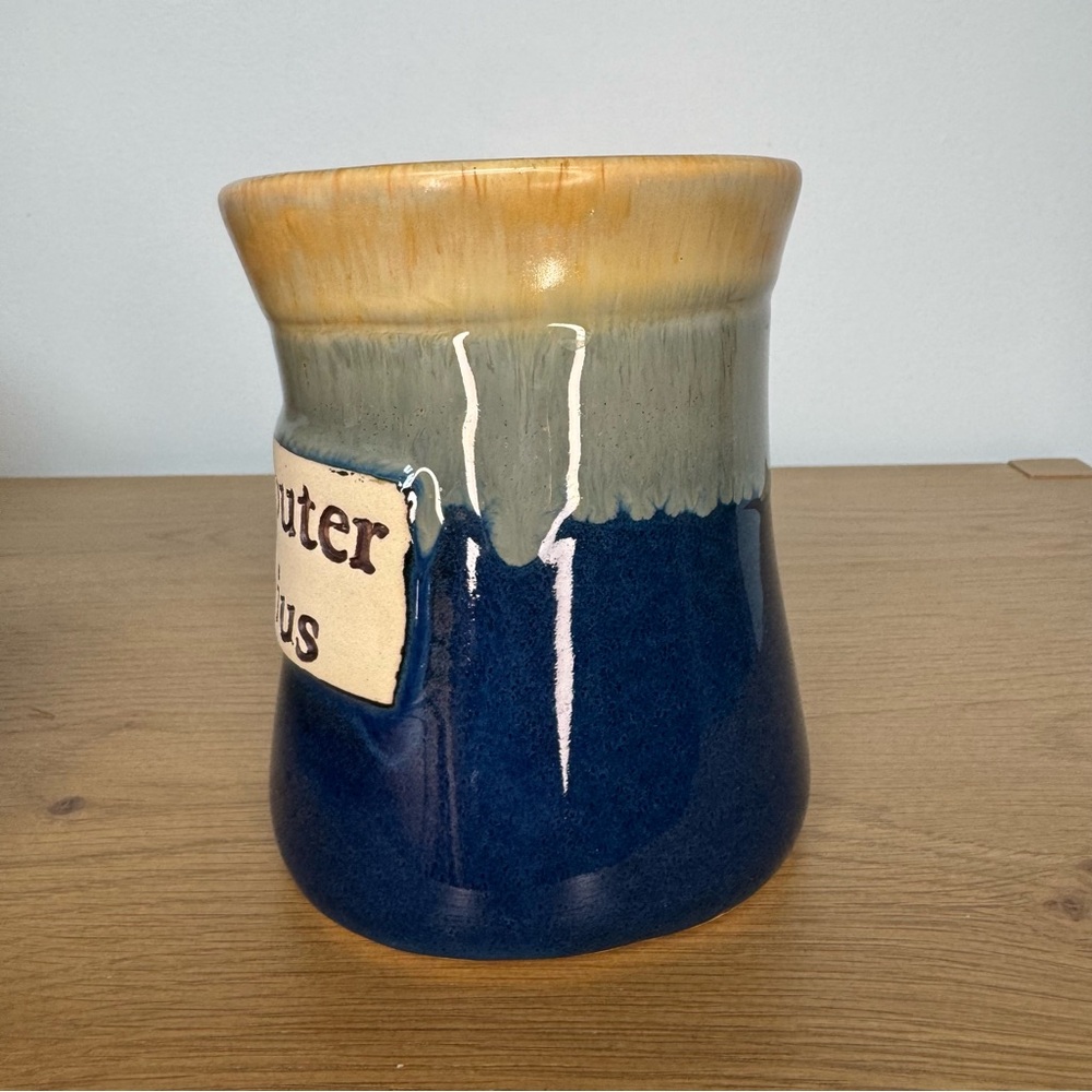 Vintage 90’s Y2K Blue and Tan Ceramic 'Computer Genius' Mug - Picture 2 of 7